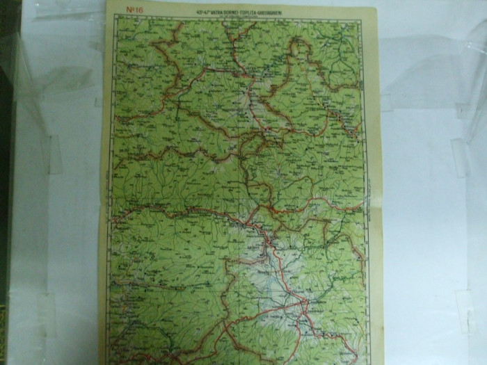 Harta Vatra Dornei - Toplita - Gheorghieni color 47 x 31 cm perioada interbelica