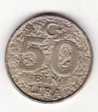 Turcia 50 bin lira, 50.000 lire 1998, diam. 28 mm.