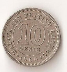 Moneda 10 cents 1960 Malaya &amp;amp;amp; Borneo foto