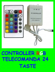 CONTROLLER RGB (PENTRU BANDA LED RGB) IR + TELECOMANDA 24 TASTE - PENTRU BANDA LED RGB 3528, 5050 foto