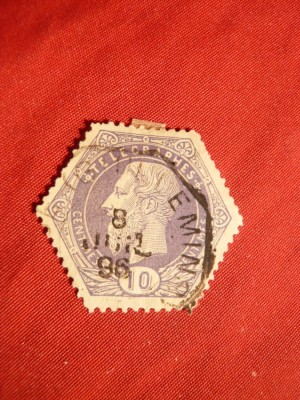 Timbru Telegraf 10 C 1878 violet Belgia , Leopold II ,stamp. foto