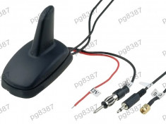 Antena SHARK, radio AM/FM, DVB-t, GPS, TV, cu amplificare semnal, 12V, conector SMA- 001130 foto