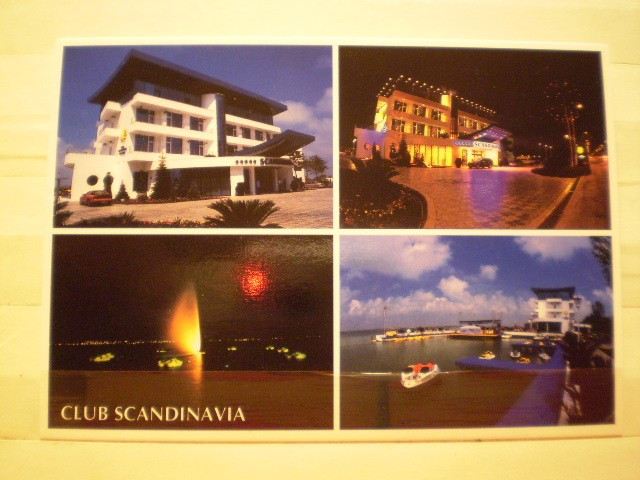 ROMANIA - MAMAIA - CLUB SCANDINAVIA VEDERI ZI NOAPTE SI LAC - NECIRCULATA CU EMBLEMA CLUBULUI PE VERSO .