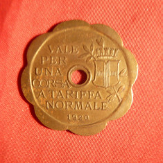 Jeton Oras Milano 1920 pt.tramvai - transporturi, bronz aurit ,d= 3 cm