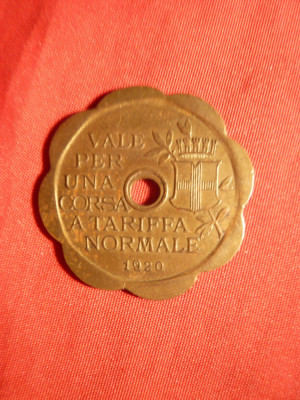 Jeton Oras Milano 1920 pt.tramvai - transporturi, bronz aurit ,d= 3 cm foto