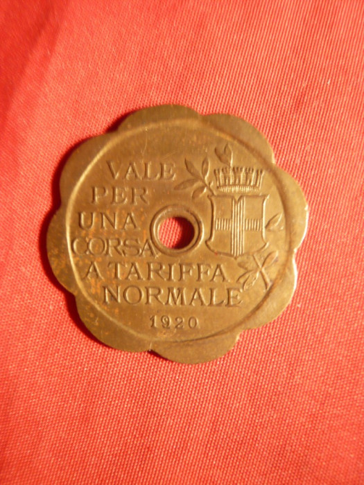 Jeton Oras Milano 1920 pt.tramvai - transporturi, bronz aurit ,d= 3 cm