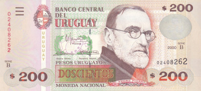 Bancnota Uruguay 200 Pesos Uruguayos 2000 - P77b UNC (mai rara) foto