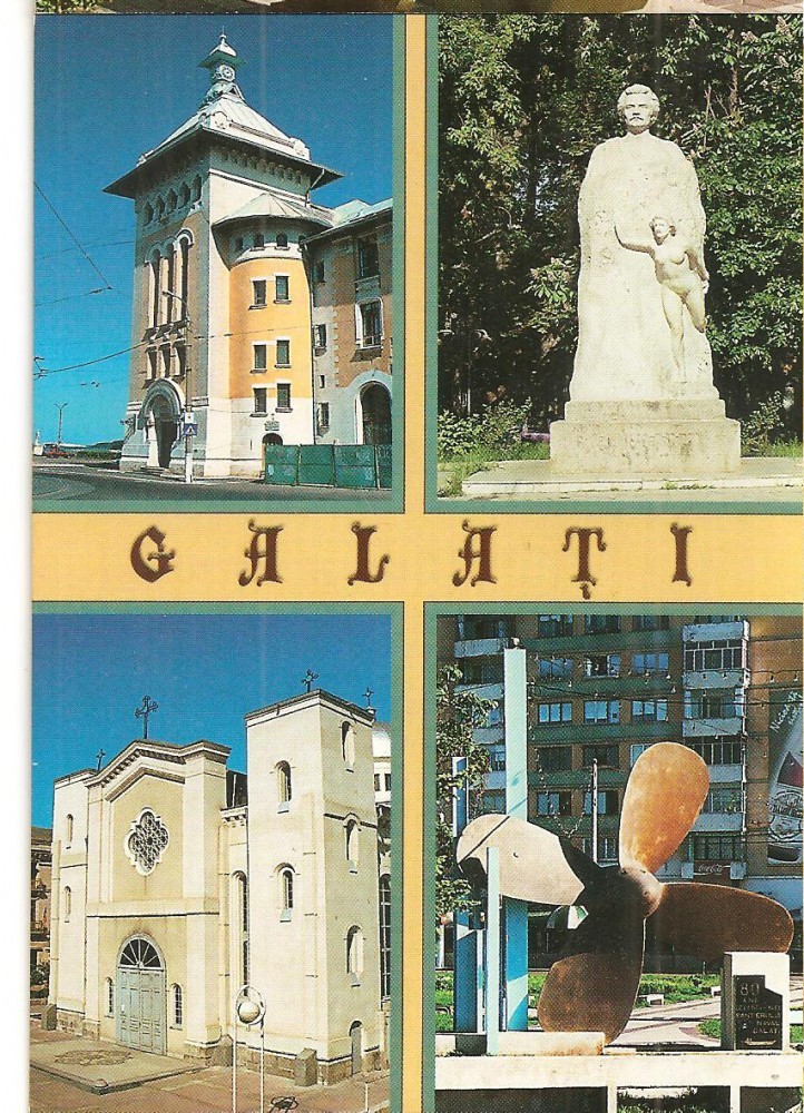 CPI (B3384) GALATI. MOZAIC: CAPITANIA, STATUIA LUI MIHAI EMINESCU, BISERICA ELENA, ELICE, EDITURA AGNUS DESIGN, NECIRCULATA | Okazii.ro
