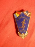 Insigna Intalnire Bilaterala Atletism Romania SUA 1970 ,h= 4cm, Romania de la 1950