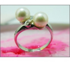 inel aur alb 18k, 750, 5.09 g, perle, diamante foto