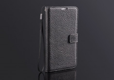 Husa/toc protectie piele naturala de bovina Samsung Galaxy Note 3 lux, tip flip cover portofel, culoare - neagra - LIVRARE GRATUITA la plata cu cardul foto