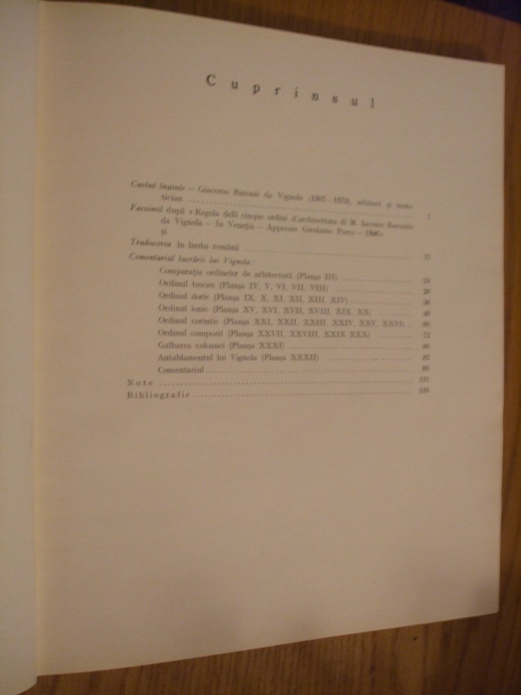 VIGNOLA * Reguli ale celor Cinci Ordine de Arhitectura --- [ 1965, 130 p.;  tiraj de 3130 ex. ], Alta editura | Okazii.ro
