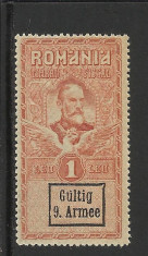 EROARE ROMANIA SUPRATIPAR ,,GULTIG 9.ARMEE&amp;#039;&amp;#039; UN SINGUR ACCENT MNH foto