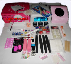 KIT UNGHII FALSE - LAMPA UV 36W,PILA ELECTRICA,GELURI UV,TOPCOAT,PRIMER,VOPSEA ACRYL,DEGRESANT,TIPSURI,FIMO,SABLOANE ,SCLIPICI,PENSULE foto