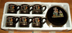 Grecia - Set cafea nefolosit de lux, handmade, aur 24k, 12 piese cesti cu farfurii foto