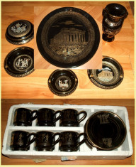 Grecia - Set ceramica nefolosit de lux compus din 18 piese, handmade, aur 24k, cesti cafea, vaza, bomboniera, scrumiere foto