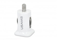 Incarcator auto mini USAMS dual USB 3,1A pentru iPhone, iPad culoare ALB - Transport Gratuit foto