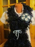 Set Fular Dantelat &amp; Manusi Dama, Bleumarin/Auriu, 160cm - Elegant, Calduros, Accesorii Iarna