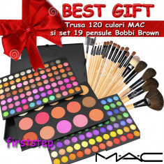 Trusa machiaj 183 culori profesionala MAC + set 19 pensule make-up Bobbi brown par natural + Cadou Decor Unghii foto