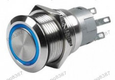 Push buton metalic, cu iluminare, 2 perechi de contacte, lumina albastra - 124690 foto