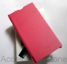 Husa roz flip deschidere laterala inscriptionata Nokia Lumia 520 + folie protectie ecran + expediere gratuita foto
