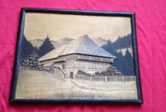 Frumost tablou din lemn - peisaj cu casa in relief !!! foto