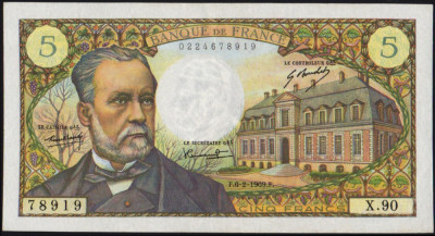 Franta 5 franci 1969,( Louis Pasteur), circulata 200 roni, valoare catalog 400$ + taxele postale gratuite foto
