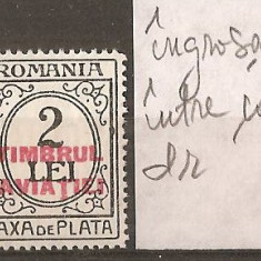 TIMBRE 97d, ROMANIA, 1931, TAXA DE PLATA, TIMBRUL AVIATIEI, 2 LEI, EROARE, INGROSARE INTRE CADRE, LATURA DREAPTA, CURIOZITATE, VARIETATE, ERORI, ECV