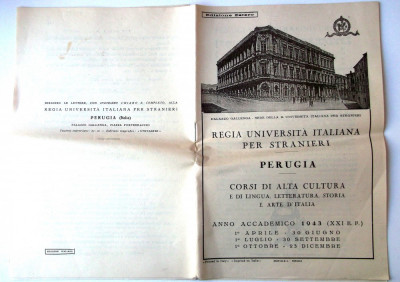 PROGRAMA CURSURI CULTURA LIMBA ISTORIE ARTE ITALIA UNIVERSITATEA REGIA 1943 ** foto