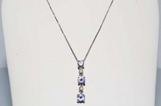 lantisor aur alb 14K cu pandantiv tanzanite si diamante naturale 0.74CT, 2.38gr foto