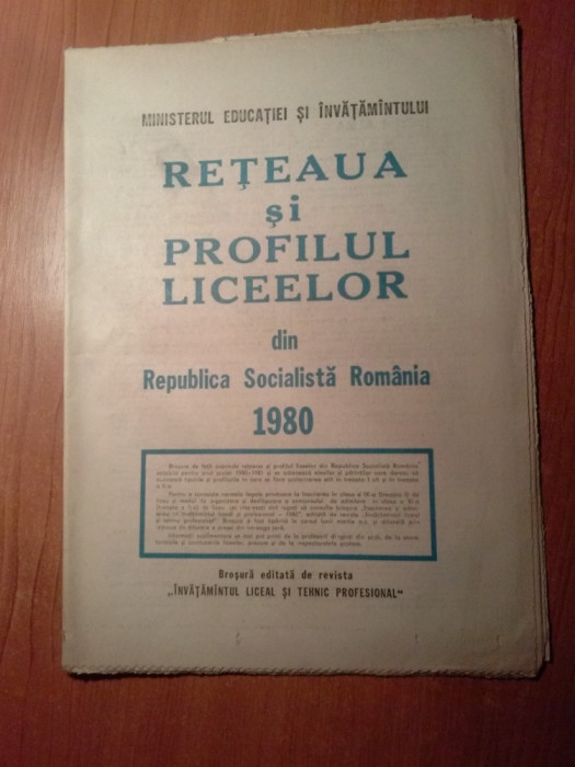 revista reteaua si profilul liceelor din republica socialista romania 1980