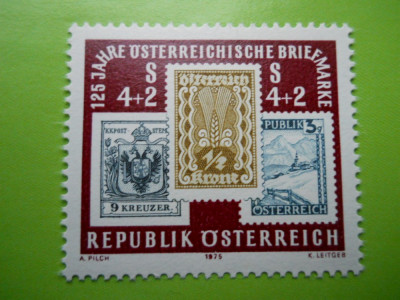 HOPCT AUSTRIA 125 ANI DE LA PRIMELE MARCI POSTALE AUSTRIECE 1975 -1 VAL MNH 261 foto