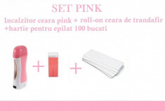 KIT COMPLET EPILARE PINK , INCALZITOR CEARA PINK,+CEARA ROLL-ON BUCATI PINK + HARTIE PENTRU EPILAT 50 BUCATIx20cm foto