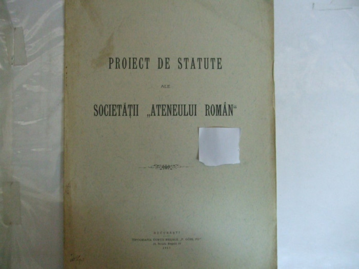 Proiect de statute ale societatii Ateneului roman Bucuresti 1913
