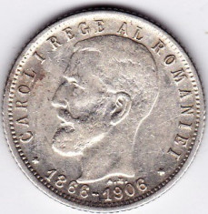 5) 1 LEU 1906,argint,JUBILIAR,40 de ani de domnie Carol I. foto