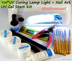 kit set unghii false cu gel manichiura lampa uv 7 pensule foto