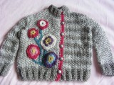 Jacheta Tricotata Handmade Fetite 3 Luni, Fir Catifea, Imprimeuri Crosetate PNA, Toamna
