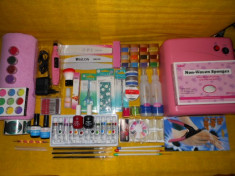 Set kit complet unghii false gel,Lampa ,Freza,12 gel color,12 glitter,12 culori acrilice+BONUS 2 X oja permanenta foto