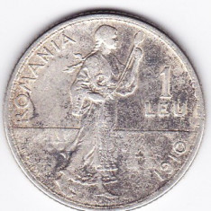 6.Romania,1 LEU 1910,argint,muchia rotunjita,monetaria Hamburg foto