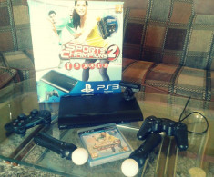 Ps3+Ps Motion Controllerx2+Consolex2+Eye Camera+2 jocuri foto