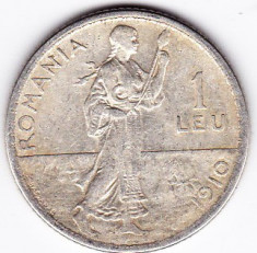 7.Romania,1 LEU 1910,argint,muchia rotunjita,monetaria Hamburg foto