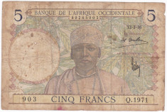 Africa de Vest Franceza 5 franci 1936 foto