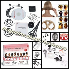 SET PROFESIONAL ORIGINAL TOTAL HAIR MAKEOVER KIT HAIRAGAMI 12 PIESE CD CARDURI INSTRUCTIUNI COAFURI COCURI PERFECTE AS SEEN ON TV TELESHOPPING foto