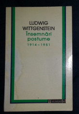 L. Wittgenstein INSEMNARI POSTUME (1914-1951) Ed. Humanitas 1995 foto