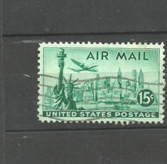 SUA 1947 - STATUIA LIBERTATII SI VEDERE NEW YORK, POSTA AERIANA, timbru stampilat KJ181 foto