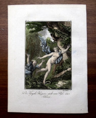 1760 c. NYMPH HESPERIDES - Snake - Mythology -GRAVURA DE Stoeber foto