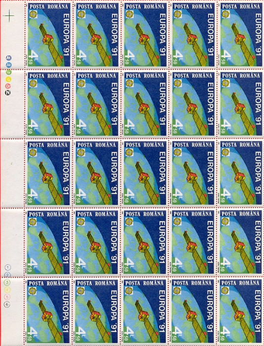 RO-0047=ROMANIA 1991 LP 1252-EUROPA Bloc de 25 timbre nestampilate,MNH