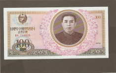 BANCNOTA 100 WON COREEA DE NORD 1978 UNC foto