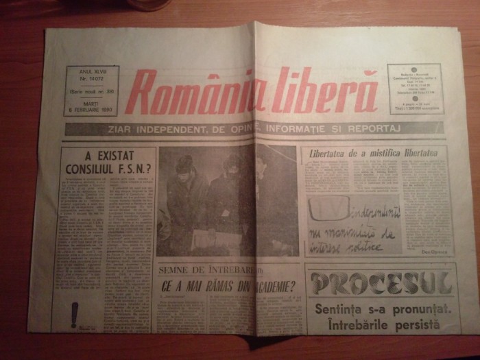 ziarul romania libera 6 februarie 1990