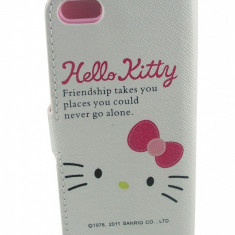 Toc flip alb husa Hello Kitty Iphone 5 5G + folie protectie ecran si spate + expediere gratuita